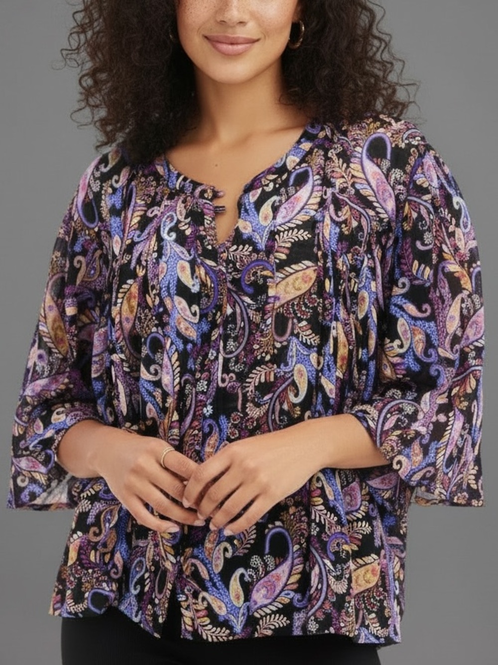 NWT SUNDRY Paisley Short Sleeve Button Down Flutter Style Blouse Size Medium